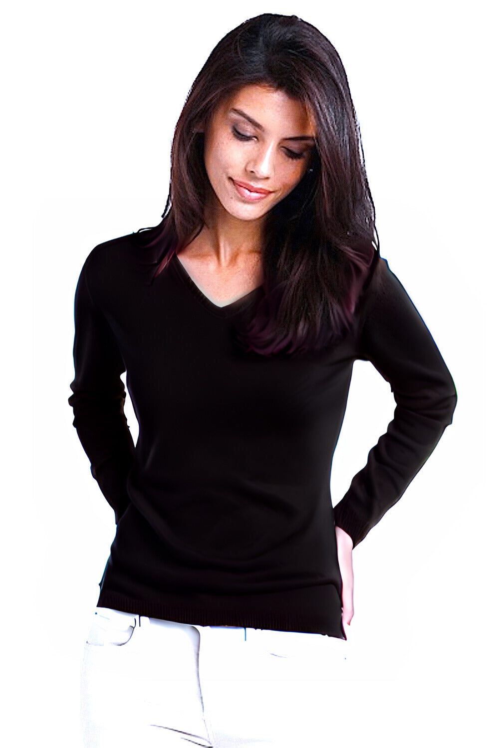 CACHEMIRE COL V CINTRÉ BLACK 8010 BLACK