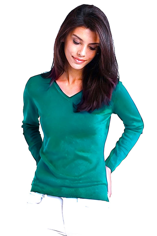 CACHEMIRE COL V CINTRÉ EMERALD 22352 EMERALD