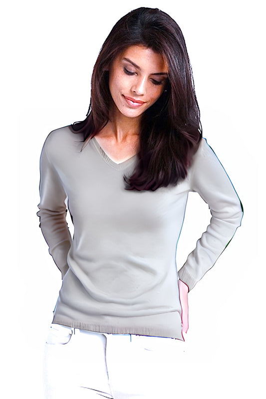 CACHEMIRE COL V CINTRÉ LT GREY 23231 LT GREY