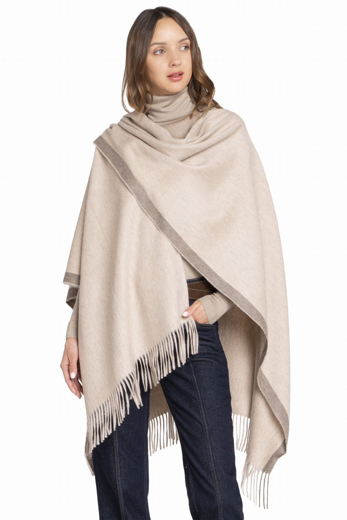 CAPE CACHEMIRE BICOLORE BLACK-DK GREY