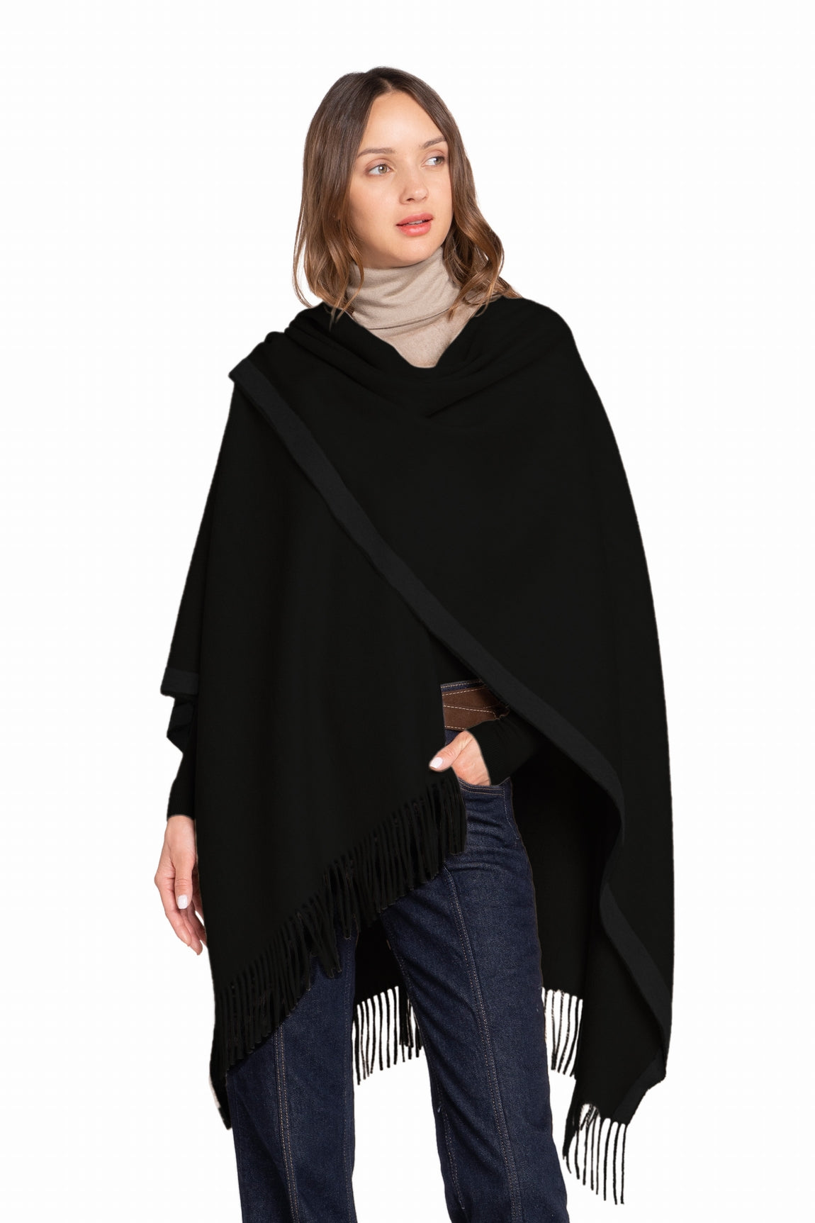 CAPE CACHEMIRE BICOLORE BLACK-DK GREY BLACK-DK GREY