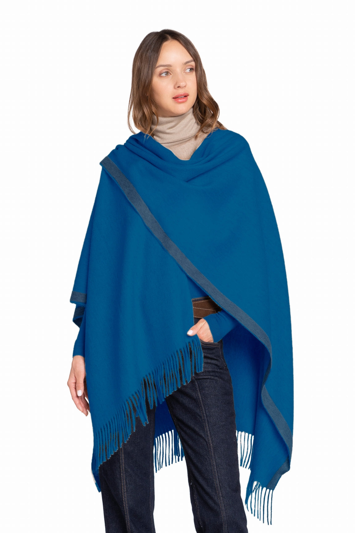 CAPE CACHEMIRE BICOLORE BLUE-TAUPE ROYAL BLUE-TAUPE