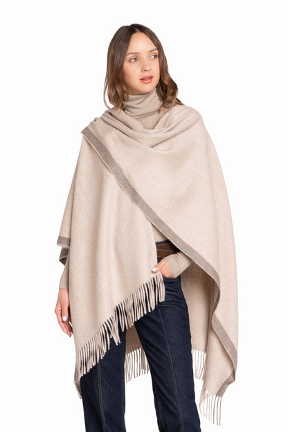 CAPE CACHEMIRE BICOLORE BROWN-CREAM BROWN-CREAM