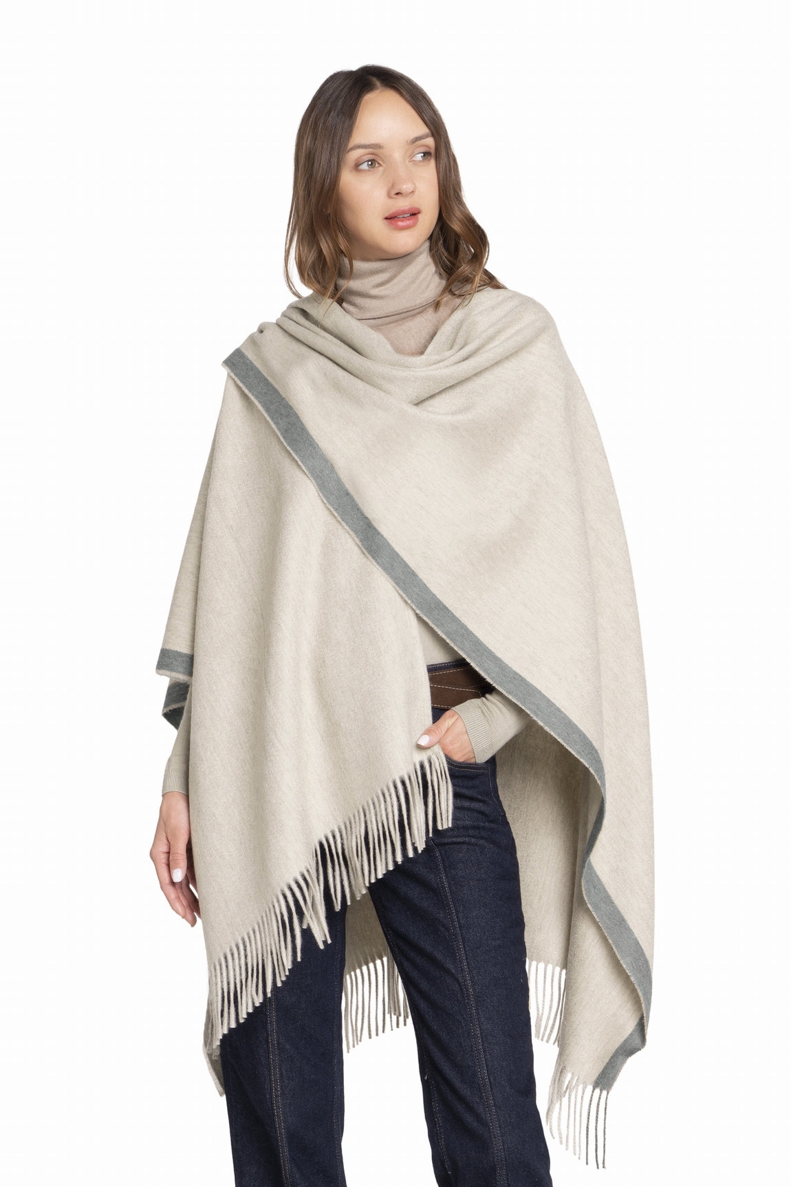 CAPE CACHEMIRE BICOLORE GREY-MED GREY LT GREY-MED GREY