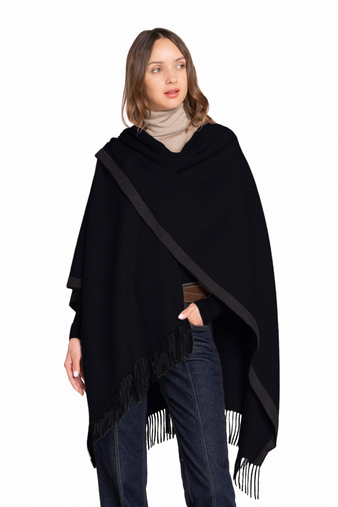 CAPE CACHEMIRE BICOLORE NAVY-BLACK NAVY-BLACK