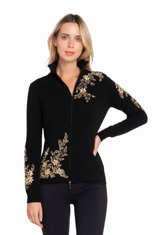 CARD. ZIPPÉ BRODERIES DORÉES BLACK