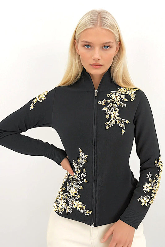 CARD. ZIPPÉ BRODERIES DORÉES BLACK