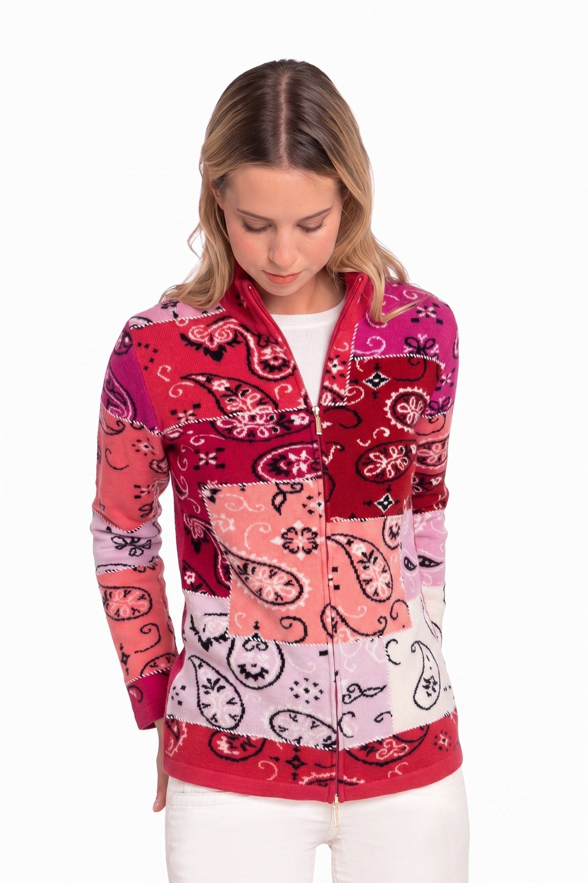 CARD. ZIPPÉ INTARSIA BANDANA CORAL RED 54674 CORAL RED