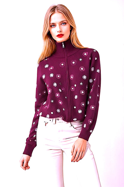 CARDIGAN À BRODERIES FLORALES PLUM