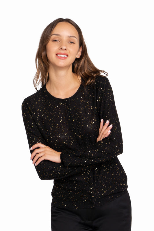 CARDIGAN CACHEM-SOIE COL ROND BLACK