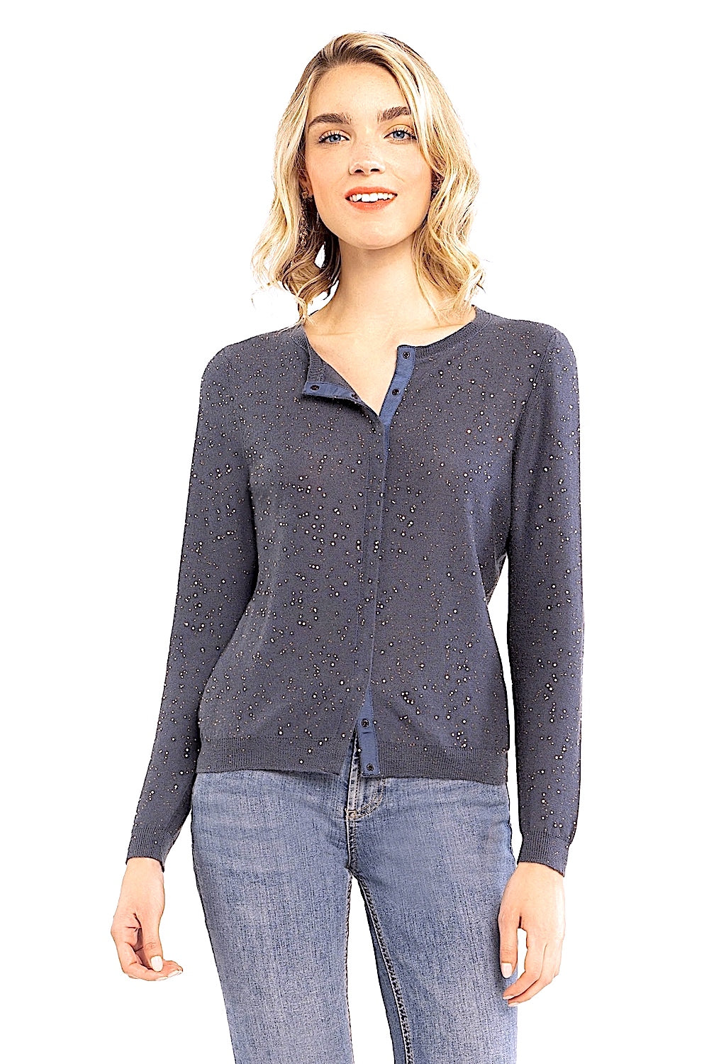 CARDIGAN CACHEM-SOIE COL ROND NIGHT BLUE 604603 NIGHT BLUE