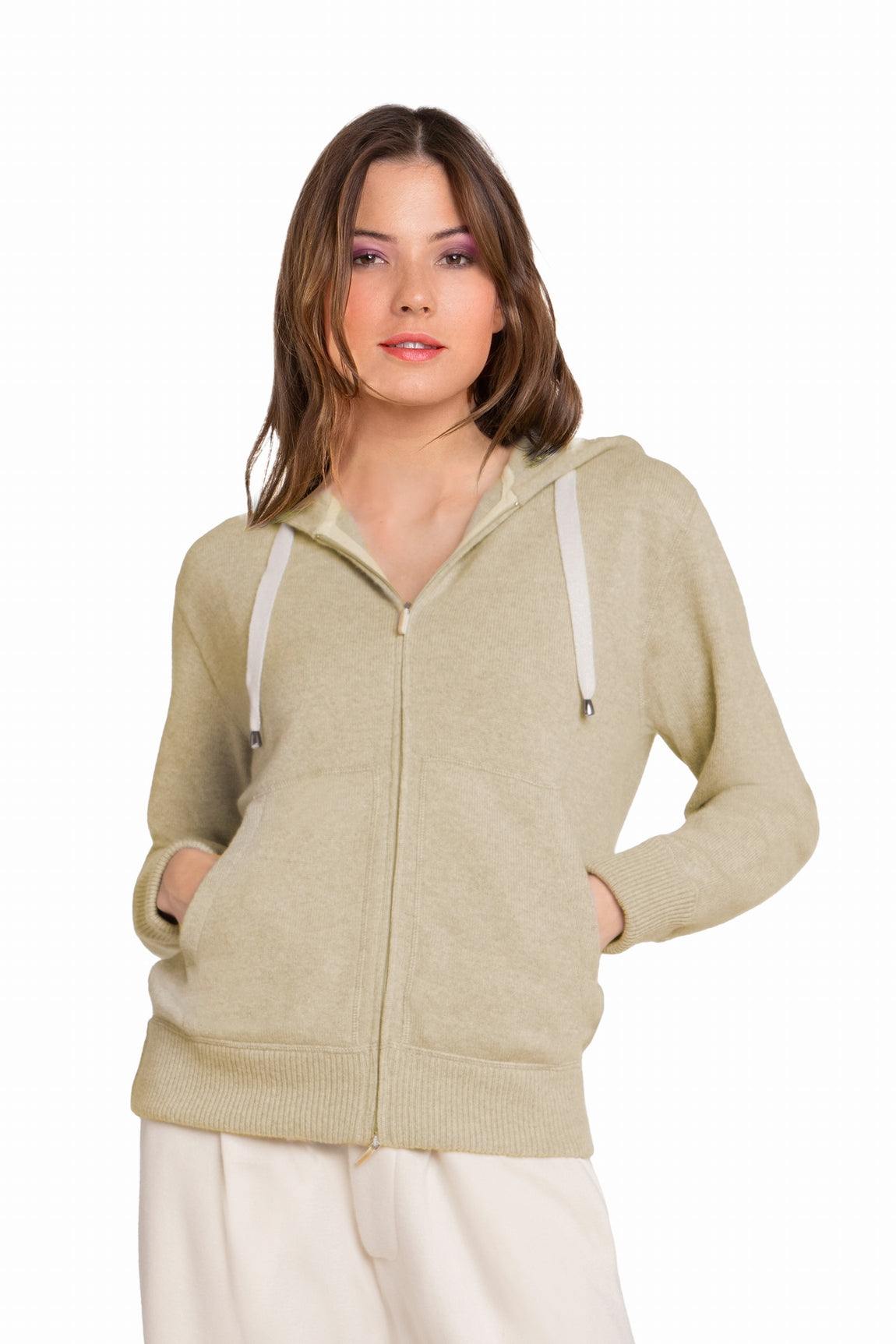 CARDIGAN CACHEMIRE À CAPUCHE BEIGE 120 BEIGE