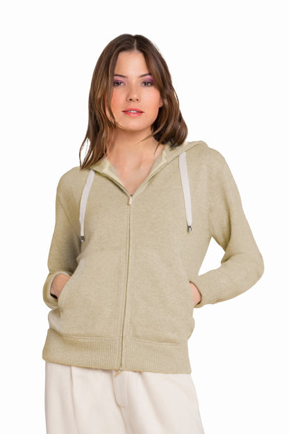 CARDIGAN CACHEMIRE À CAPUCHE BEIGE 120 BEIGE