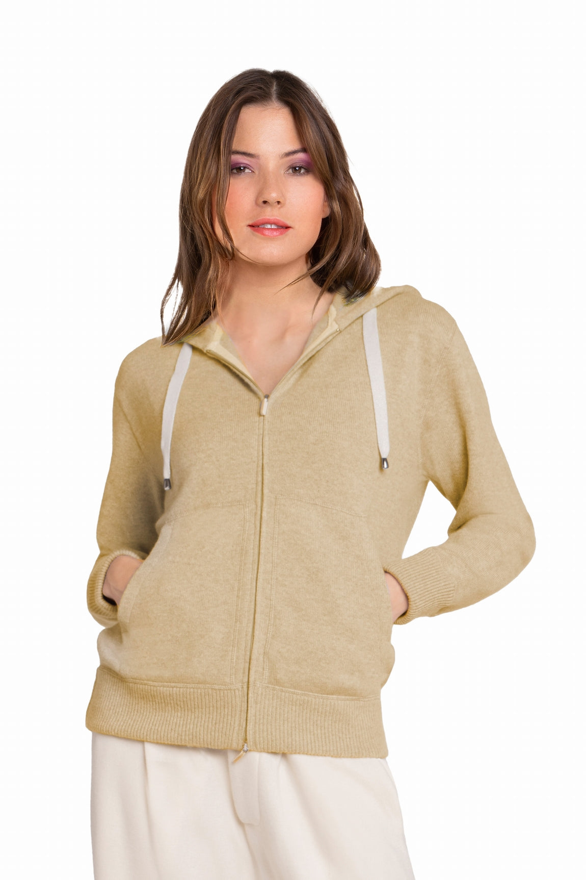 CARDIGAN CACHEMIRE À CAPUCHE BEIGE 48 BEIGE