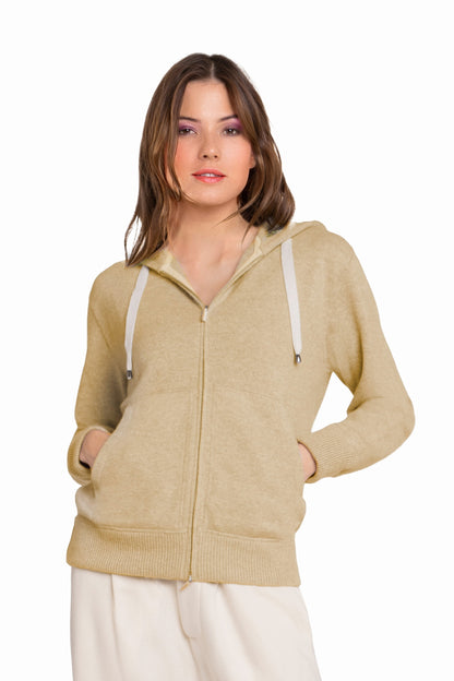 CARDIGAN CACHEMIRE À CAPUCHE BEIGE 48 BEIGE
