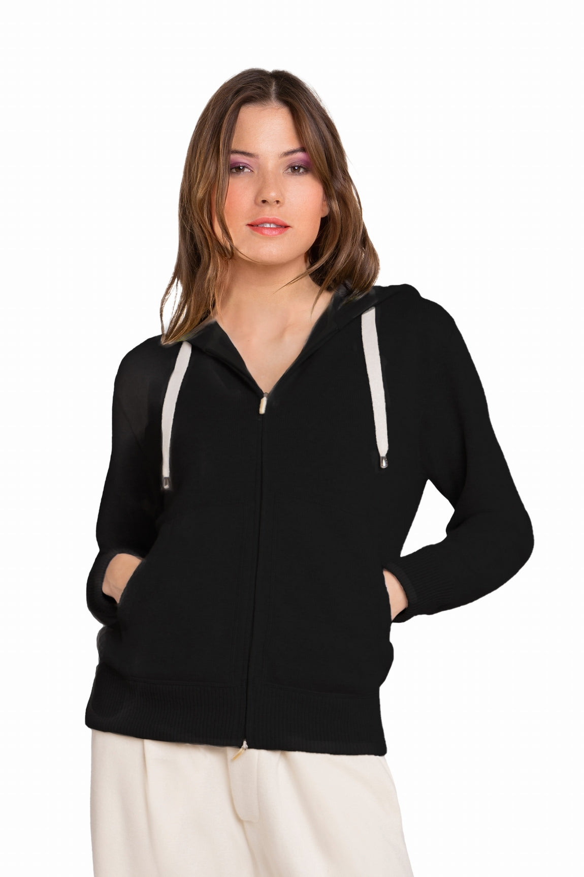 CARDIGAN CACHEMIRE À CAPUCHE BLACK 8010 BLACK