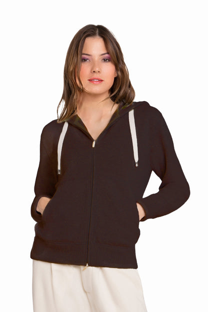 CARDIGAN CACHEMIRE À CAPUCHE BROWN 20904 BROWN