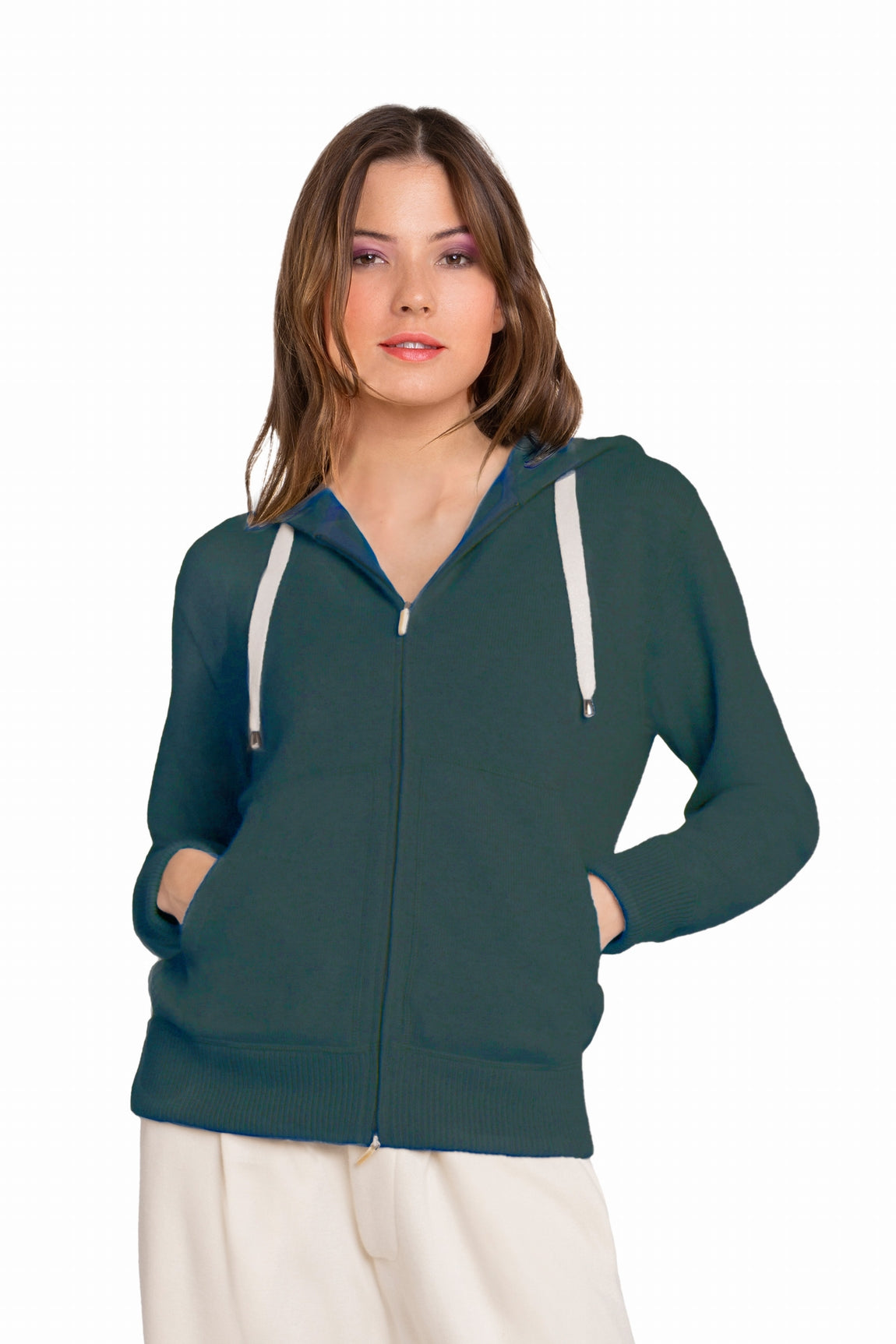 CARDIGAN CACHEMIRE À CAPUCHE GREEN DK GREEN