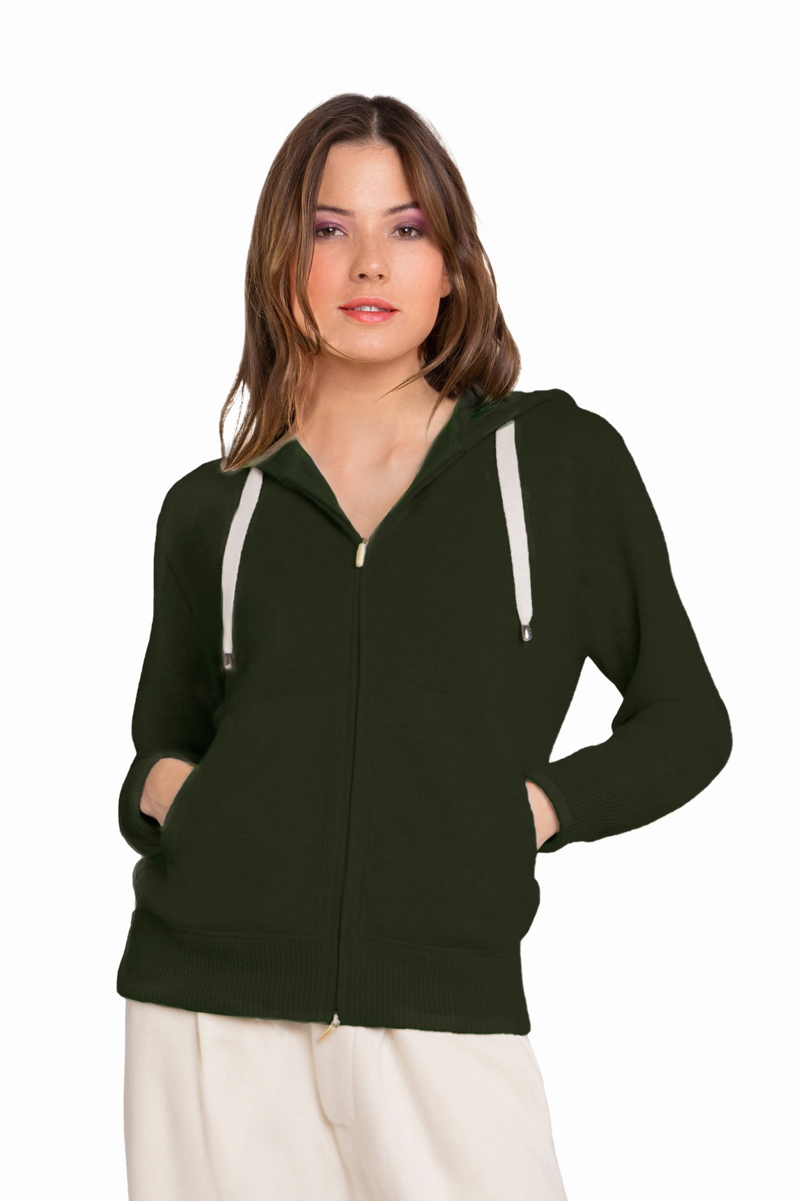 CARDIGAN CACHEMIRE À CAPUCHE KHAKI 25506 KHAKI