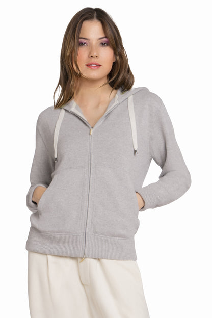 CARDIGAN CACHEMIRE À CAPUCHE LT GREY