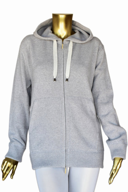 CARDIGAN CACHEMIRE À CAPUCHE LT GREY
