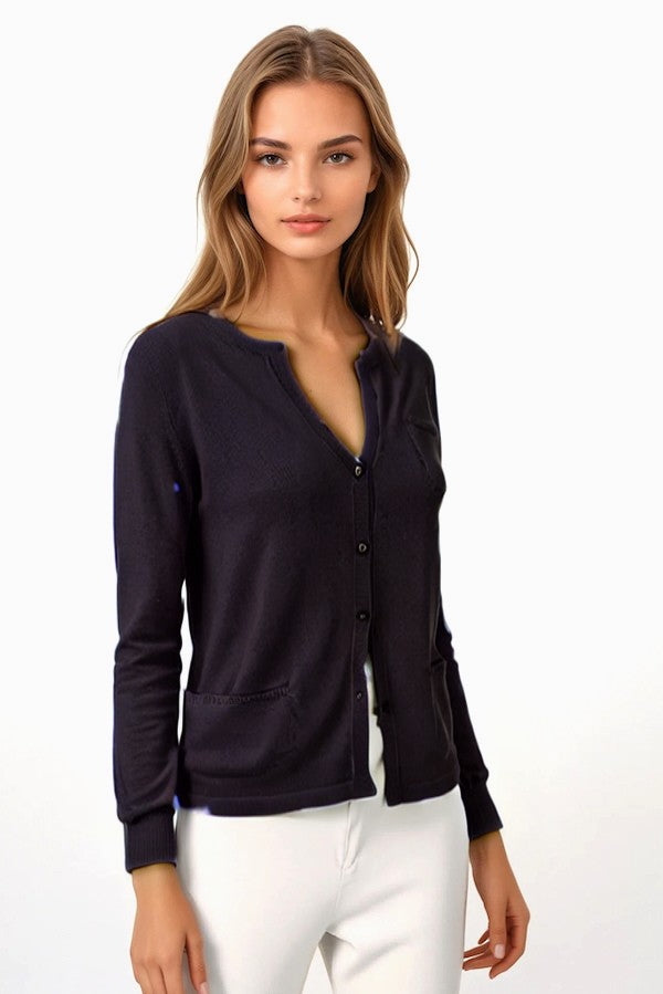 CARDIGAN CACHEMIRE COL ROND BLACK 8010 BLACK