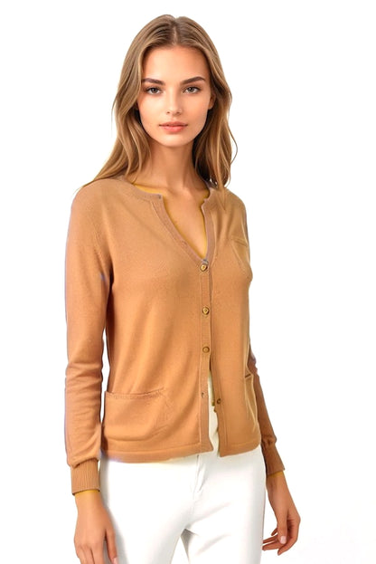 CARDIGAN CACHEMIRE COL ROND CAMEL 20902 CAMEL