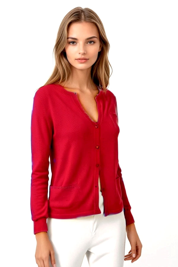 CARDIGAN CACHEMIRE COL ROND CRANBERRY 54952 CRANBERRY
