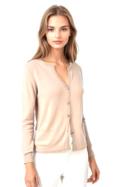 CARDIGAN CACHEMIRE COL ROND CREAM 20605 CREAM