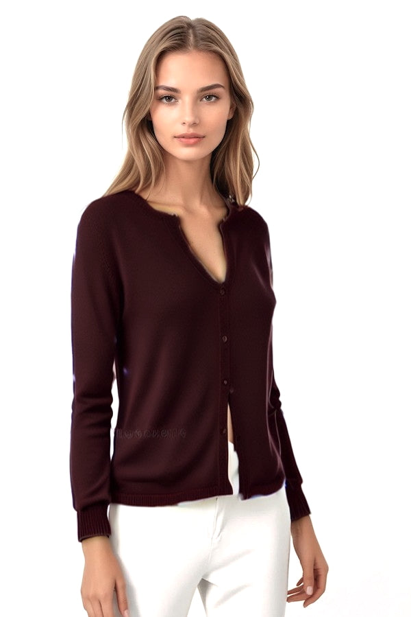 CARDIGAN CACHEMIRE COL ROND DK BROWN 20904 DK BROWN