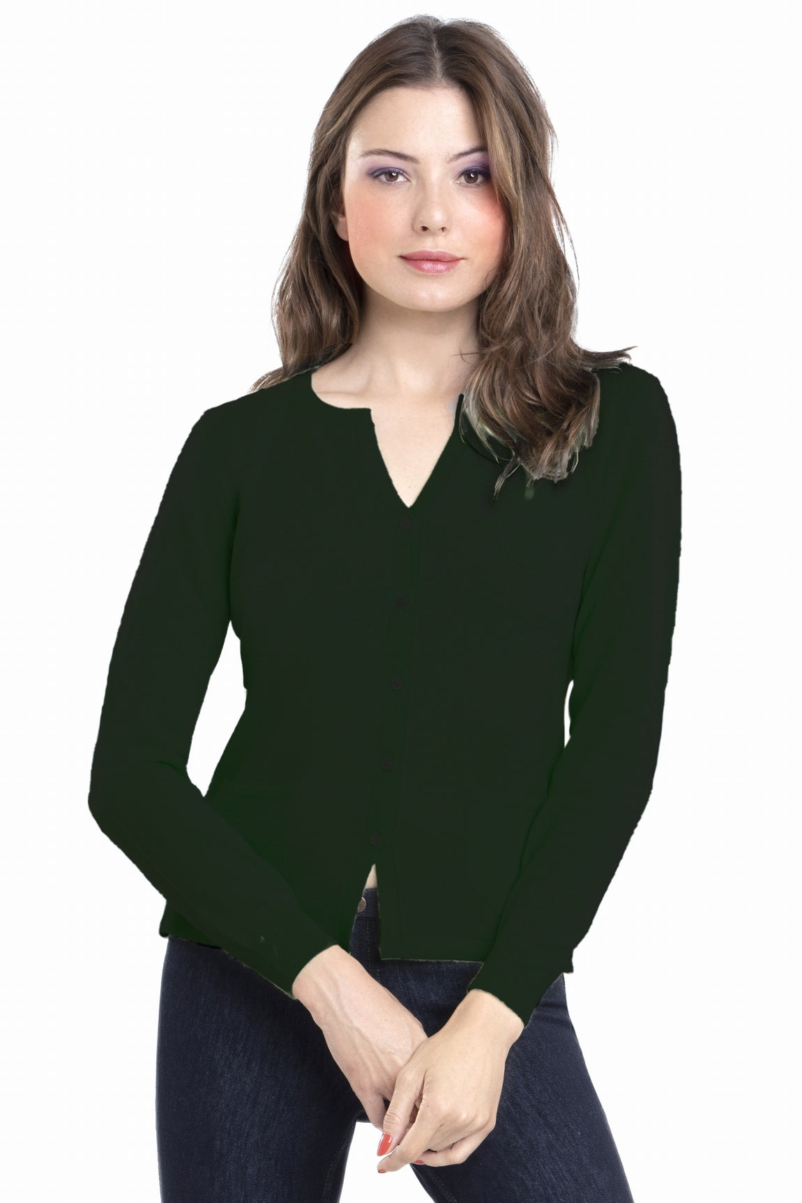 CARDIGAN CACHEMIRE COL ROND DK GREEN 20619 DK GREEN
