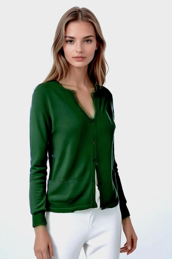 CARDIGAN CACHEMIRE COL ROND DK GREEN 20619 DK GREEN