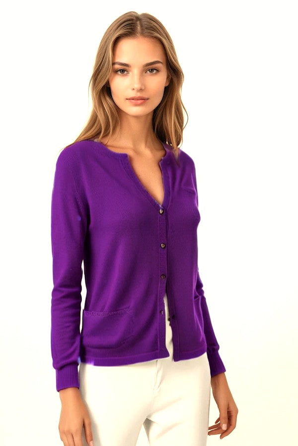 CARDIGAN CACHEMIRE COL ROND DK ORCHID 21219 DK ORCHID