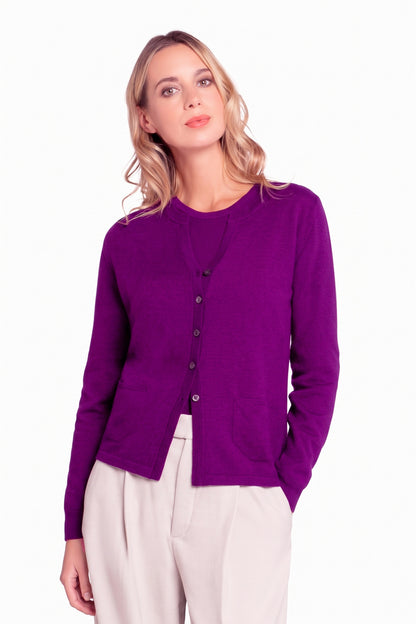 CARDIGAN CACHEMIRE COL ROND DK ORCHID 21219 DK ORCHID