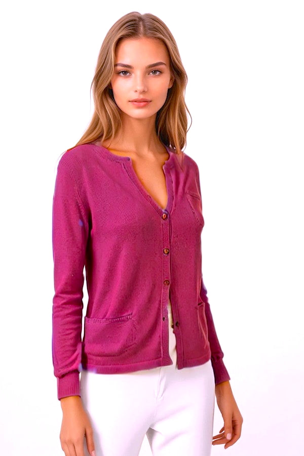CARDIGAN CACHEMIRE COL ROND FUCHSIA 21860 FUCHSIA