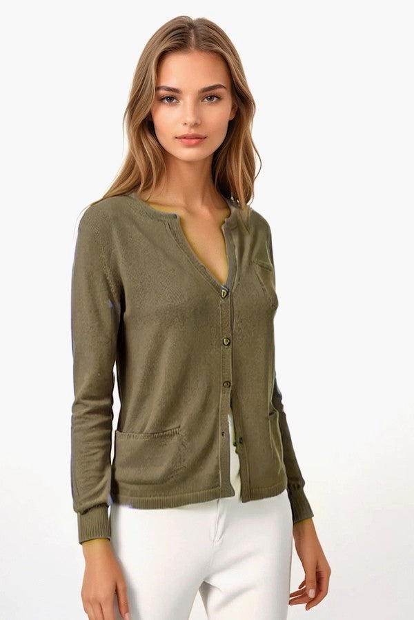 CARDIGAN CACHEMIRE COL ROND KHAKI 20618 KHAKI