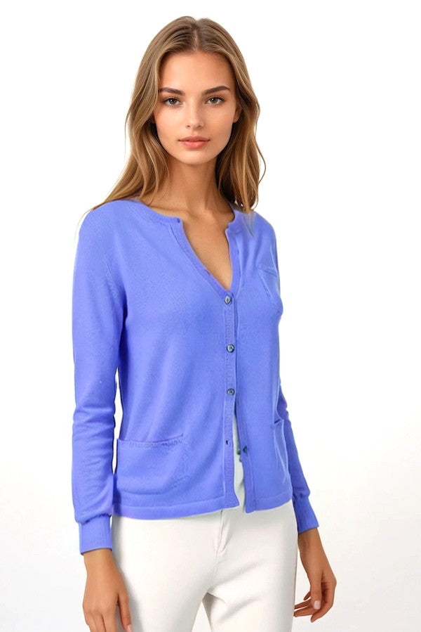 CARDIGAN CACHEMIRE COL ROND LAVENDER BLUE 22570 LAVENDER BLUE