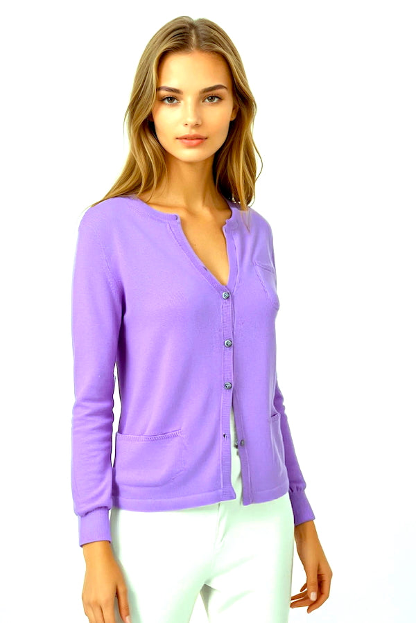 CARDIGAN CACHEMIRE COL ROND LILAC 21972 LILAC