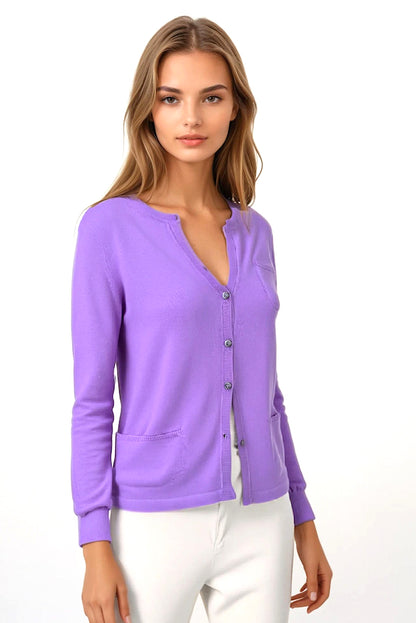 CARDIGAN CACHEMIRE COL ROND LILAC 21972 LILAC