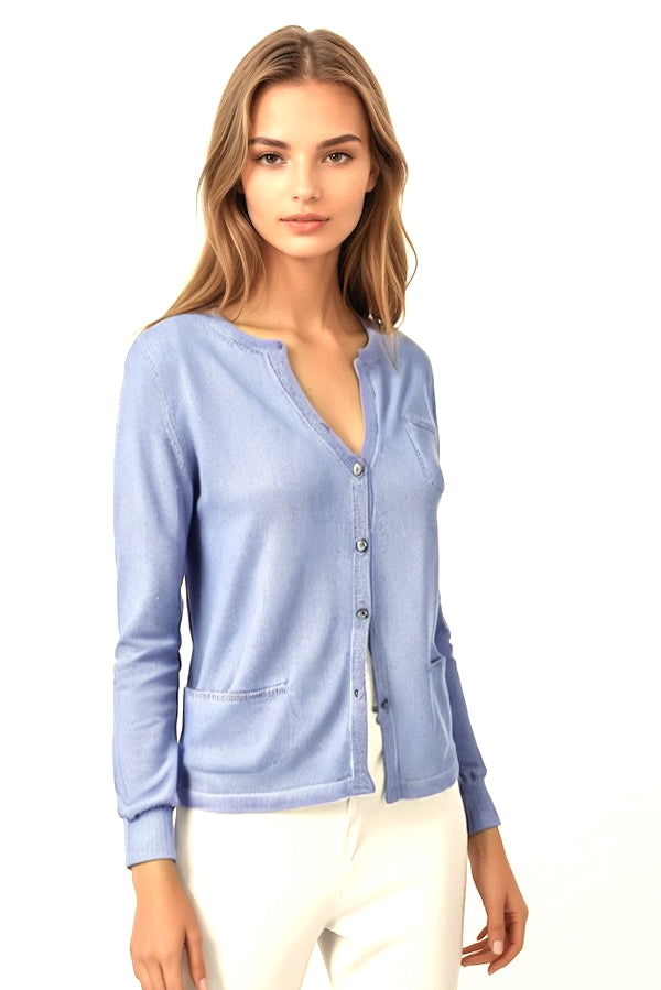 CARDIGAN CACHEMIRE COL ROND LT BLUE 22335 LT BLUE
