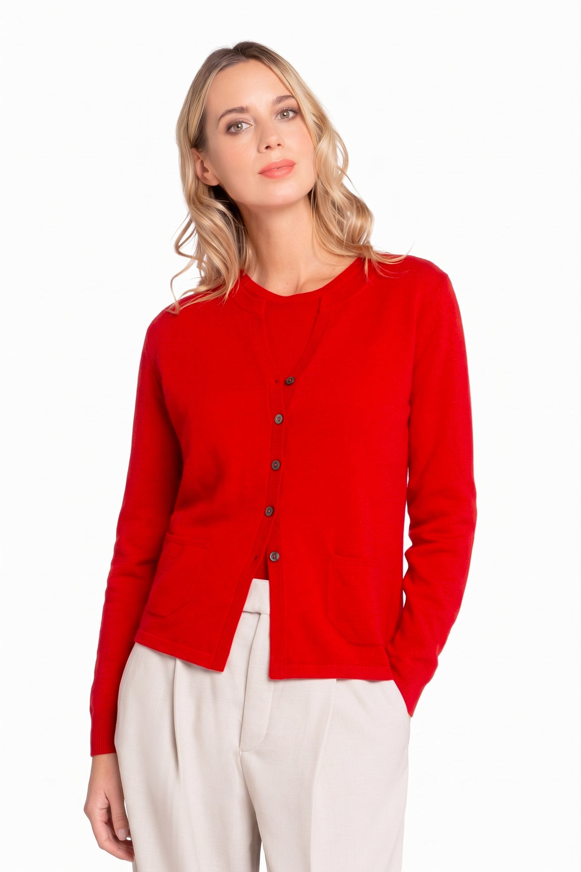CARDIGAN CACHEMIRE COL ROND RED S171 RED