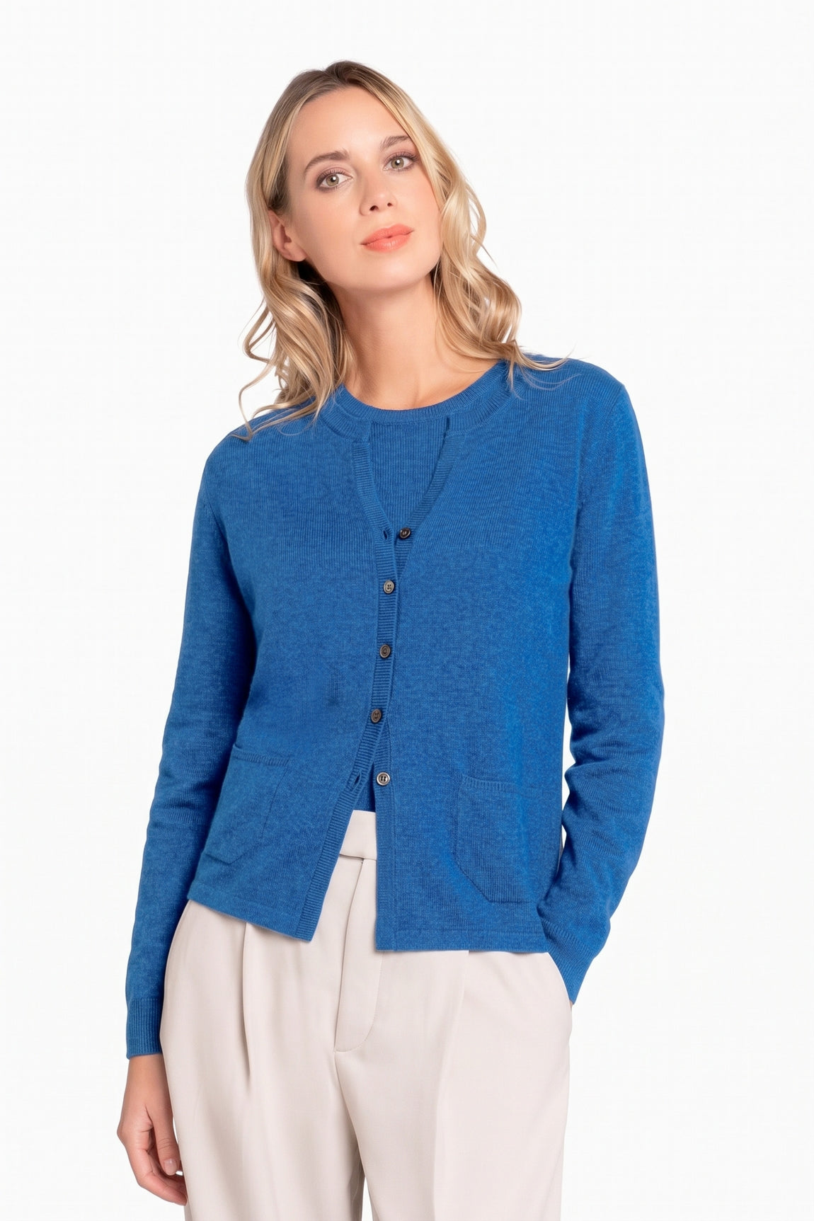 CARDIGAN CACHEMIRE COL ROND ROYAL BLUE M627 ROYAL BLUE