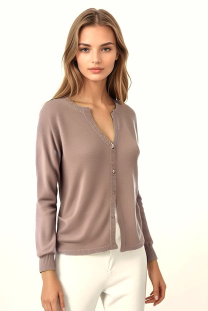 CARDIGAN CACHEMIRE COL ROND TAUPE 20477 TAUPE