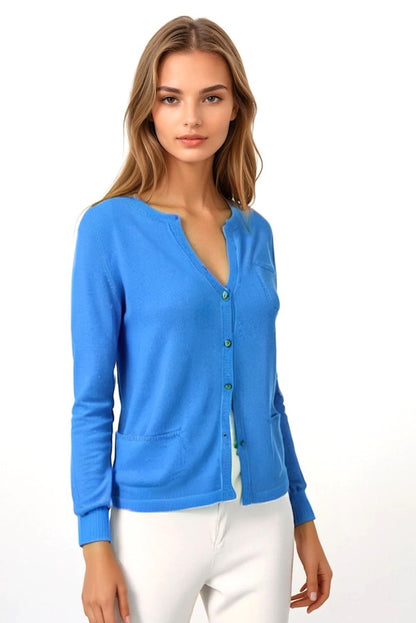 CARDIGAN CACHEMIRE COL ROND TURQUOISE BLUE 22511 TURQUOISE BLUE