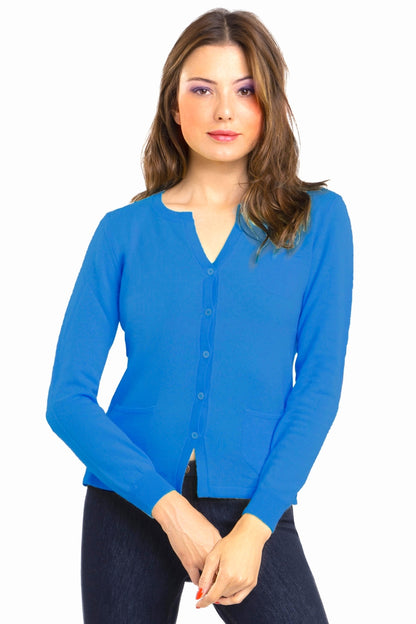 CARDIGAN CACHEMIRE COL ROND TURQUOISE BLUE 22511 TURQUOISE BLUE