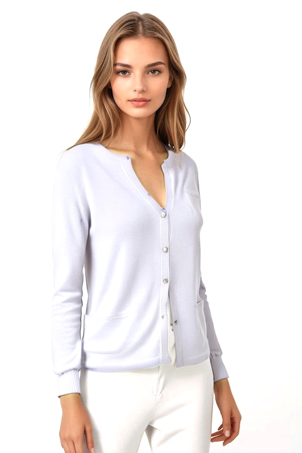 CARDIGAN CACHEMIRE COL ROND WHITE 22168 WHITE