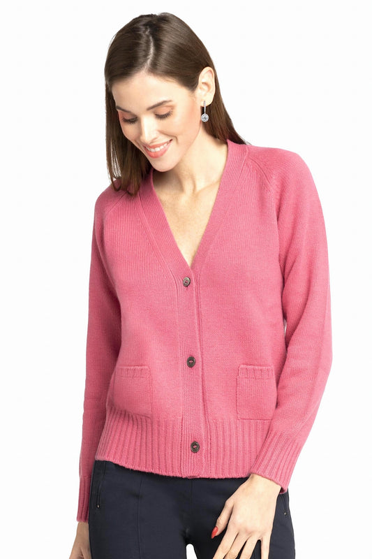 CARDIGAN CACHEMIRE COURT COL V BUBBLE GUM