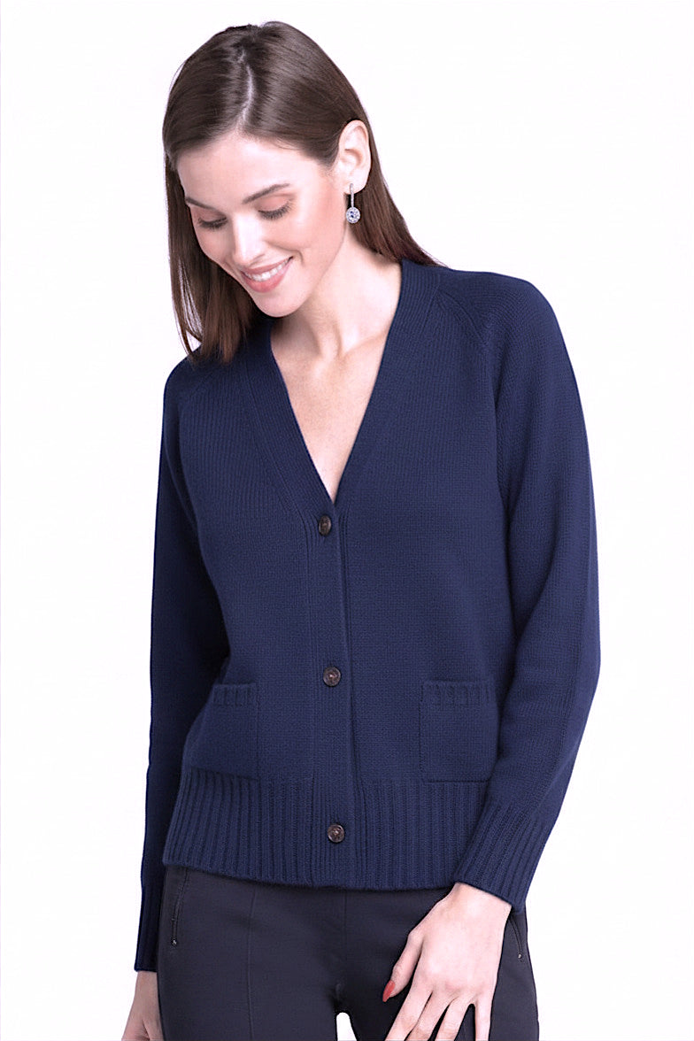 CARDIGAN CACHEMIRE COURT COL V DK DENIM 201277 DK DENIM