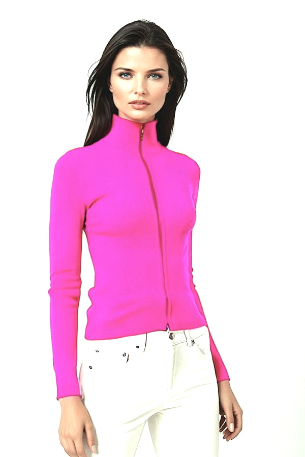 CARDIGAN CACHEMIRE ZIPPÉ BUBBLE GUM 53236 BUBBLE GUM