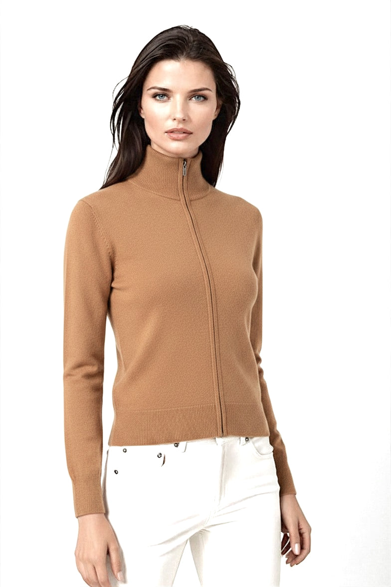 CARDIGAN CACHEMIRE ZIPPÉ CAMEL 1632 CAMEL